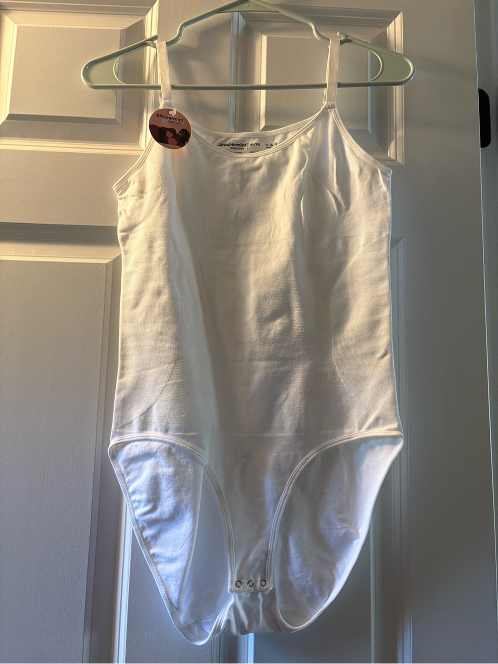 Shapermint White Women's Cotton-Blend Seamless Bodysuit with Adjustable Straps
